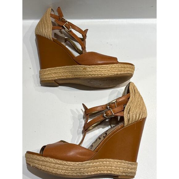 SAM EDELMAN Leather Jute Katrina Peep Toe T Strap Wedge Platform Sandals 8.5 - Picture 6 of 8